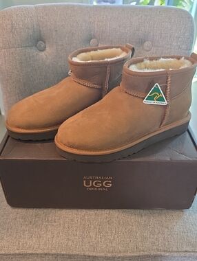 UGG Classic Mini Chestnut Suede Shearling Ankle Boots